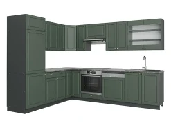 Cocina esquinera verde-dorado casa de campo/antracita 287x60x81.6 fame-line