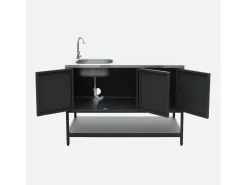 Cocina exterior de acero con lavabo, 120cm negro