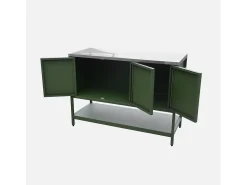 Cocina exterior de acero 3 puertas y 1 estante, 120cm verde