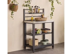 Cocina exterior de acero 2 estantes, 80cm negro