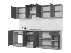 Cocina gris de 240cm con encimera estilo roble RUSTICA
