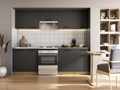 Cocina gris de 240cm con encimera estilo roble RUSTICA