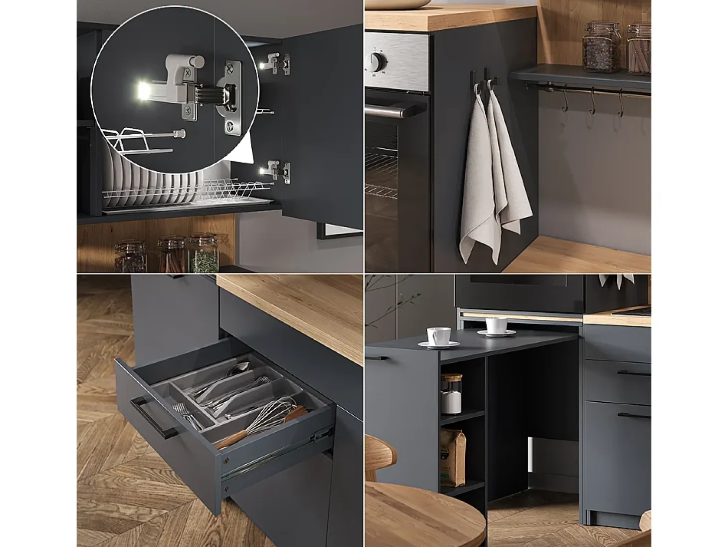 Cocina individual antracita 160x60x81.6 egbert