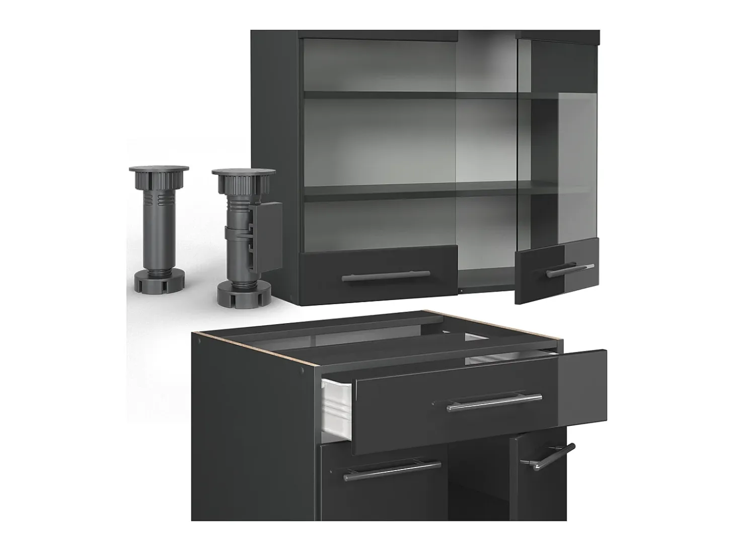 Cocina para solteros antracita alto brillo 140x46x81.6 fame-line