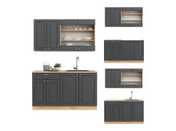 Cocina para solteros antracita casa de campo/roble kraft dorado 140x60x81.6 fame-line