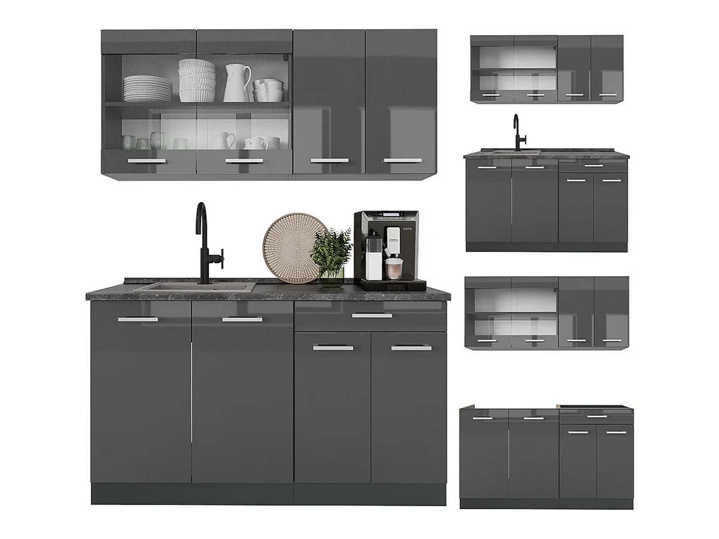 Cocina para solteros antracita brillo intenso/antracita 140x46x81.6 r-line