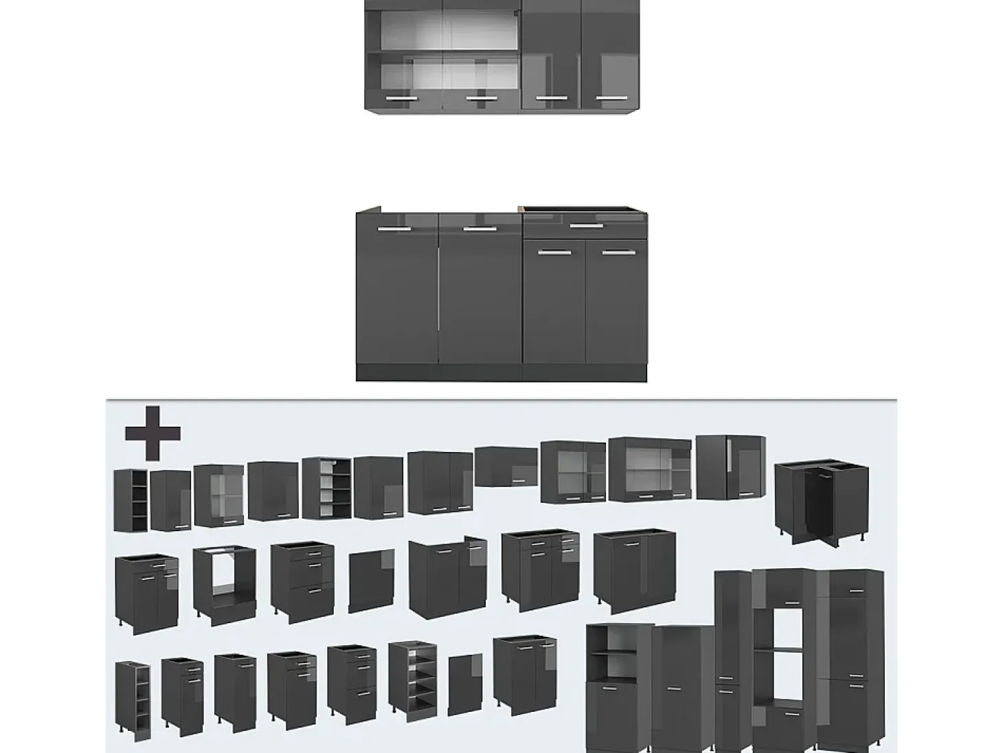 Cocina para solteros antracita brillo intenso/antracita 140x46x81.6 r-line