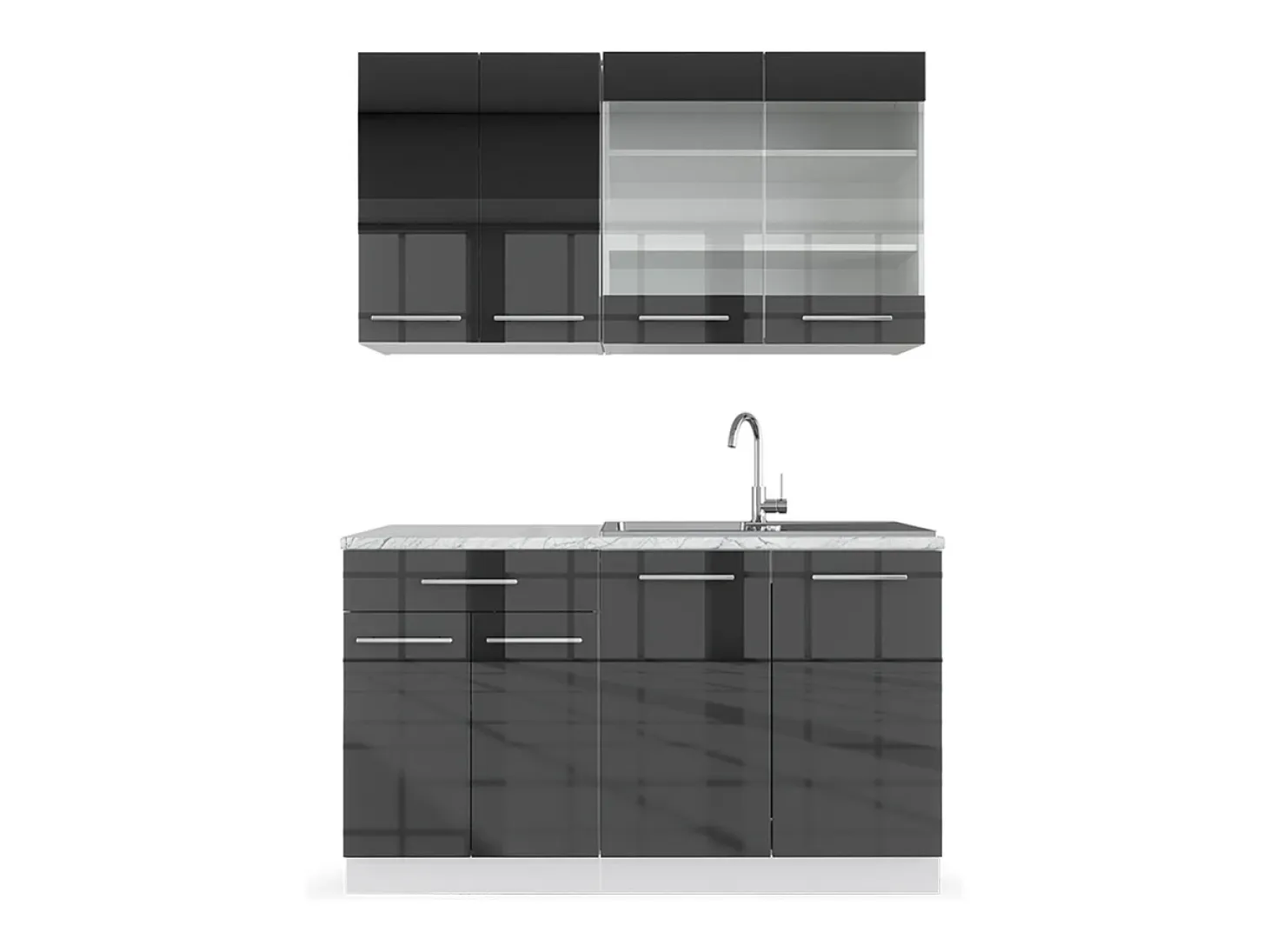 Cocina para solteros antracita alto brillo 140x46x81.6 fame-line
