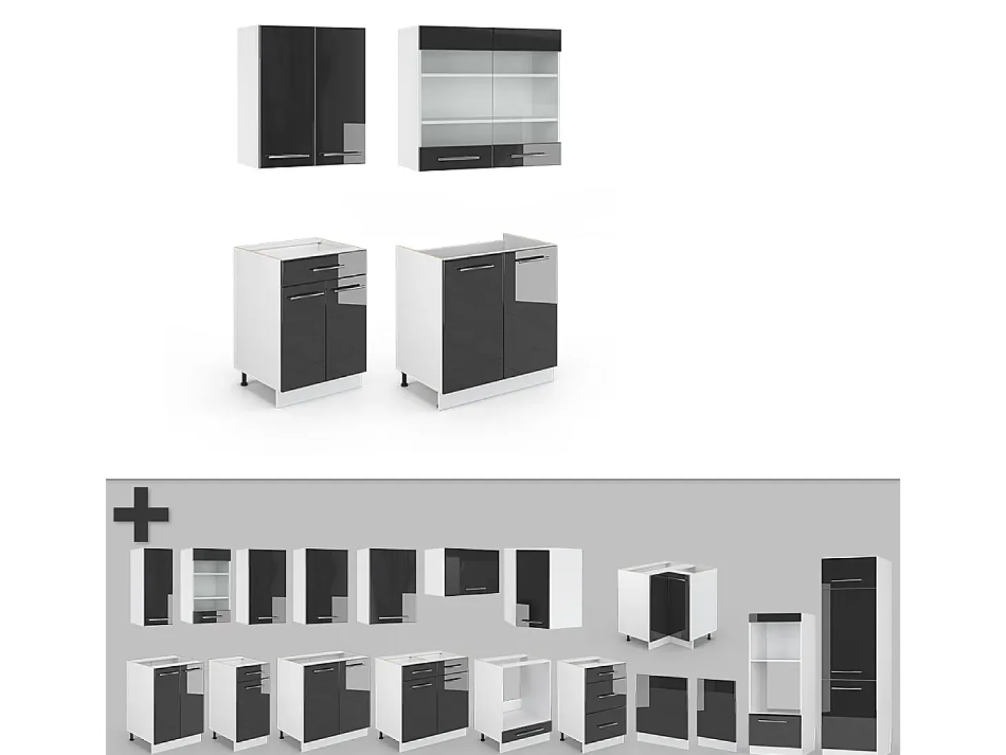 Cocina para solteros antracita alto brillo 140x46x81.6 fame-line