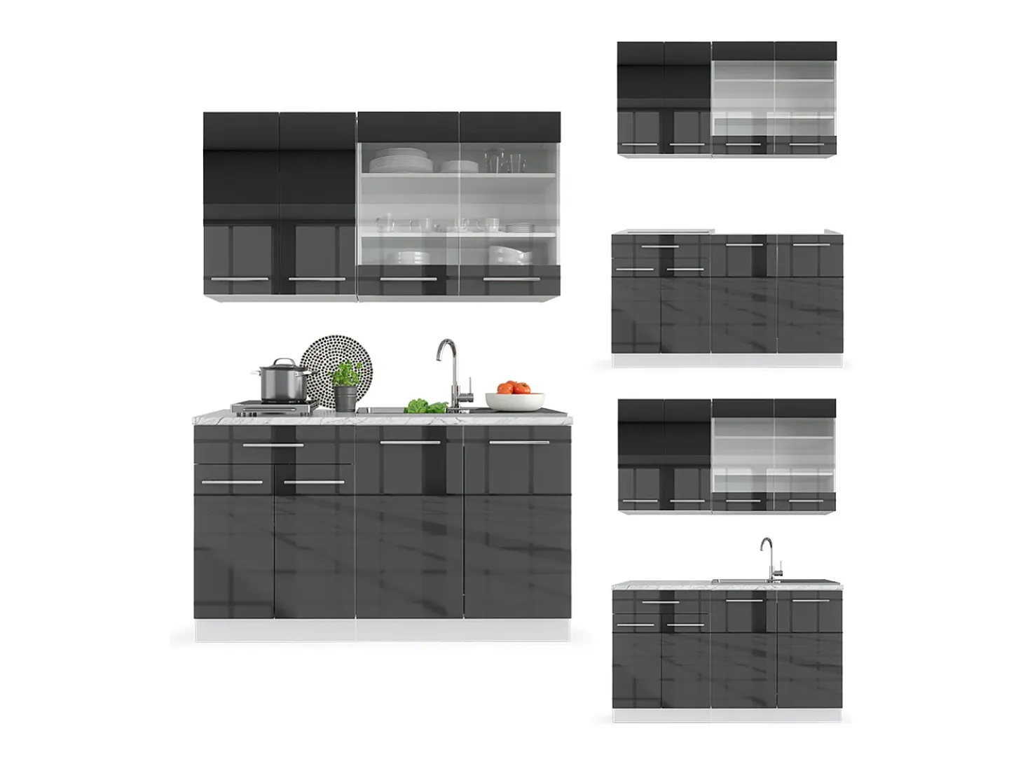 Cocina para solteros antracita alto brillo 140x46x81.6 fame-line
