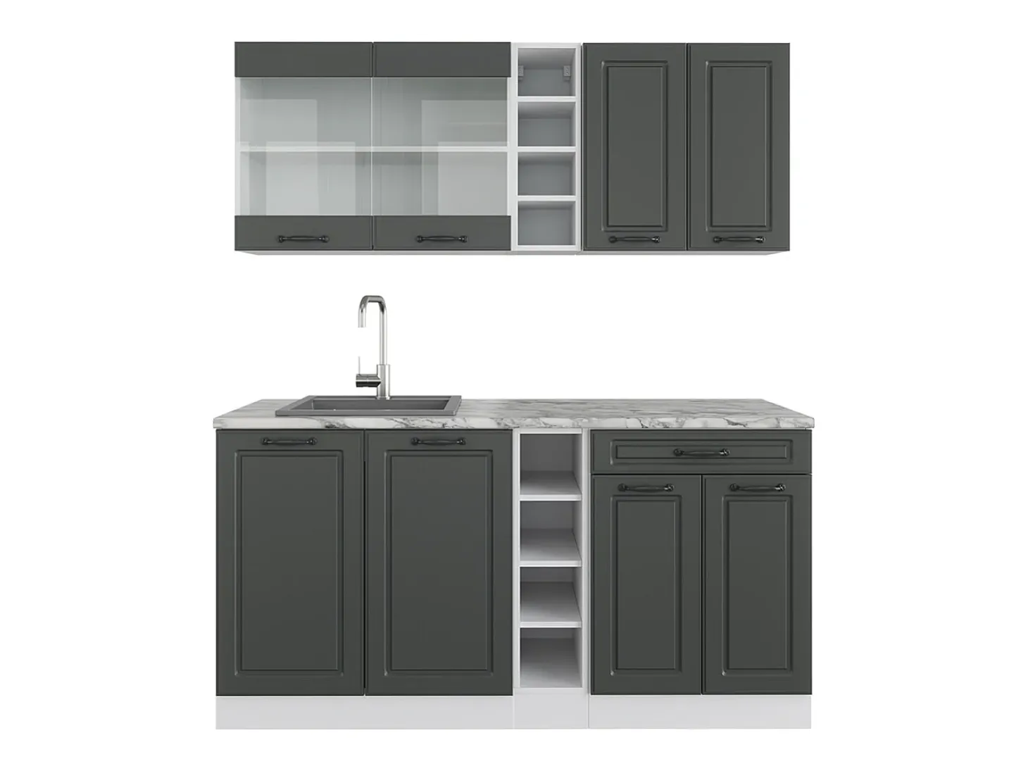 Cocina para solteros antracita casa de campo/blanco 160x46x81.6 r-line