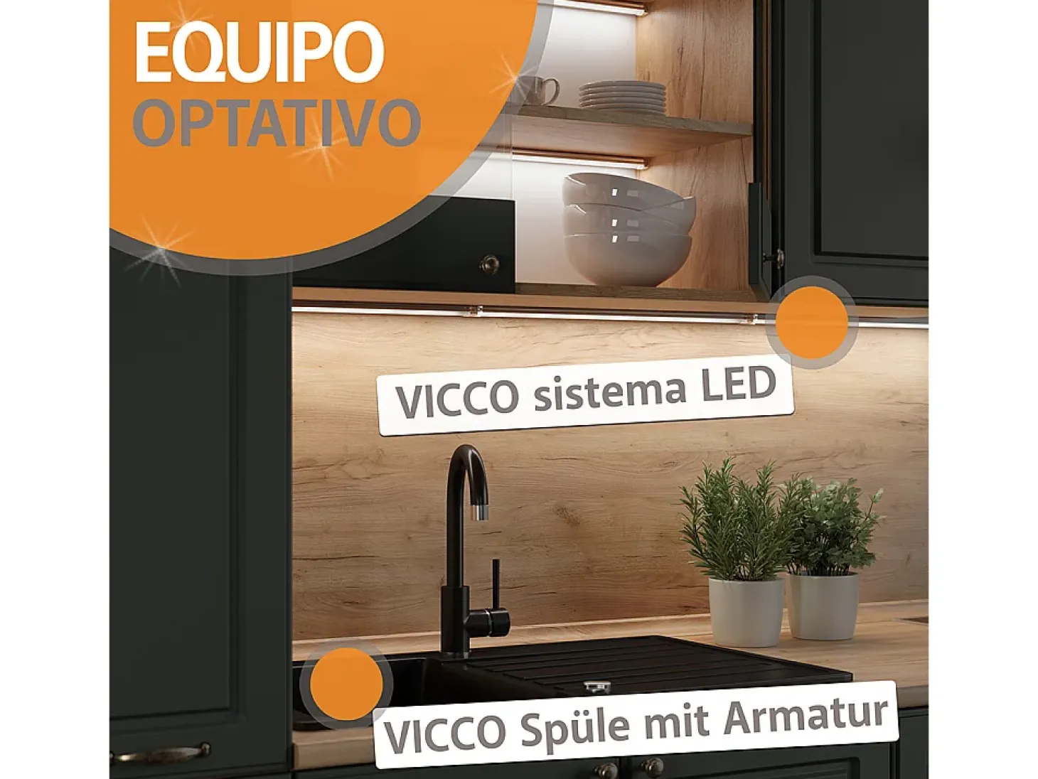 Cocina para solteros antracita casa de campo/blanco 160x46x81.6 r-line