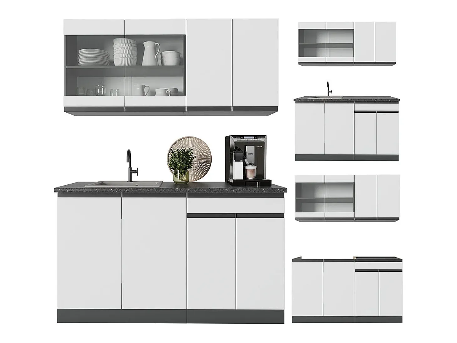 Cocina para solteros blanco/antracita 140x46x81.6 r-line