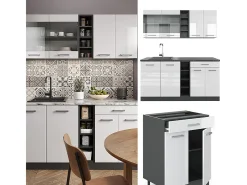 Cocina para solteros blanco brillo/antracita 160x46x81.6 r-line