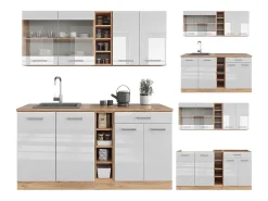 Cocina para solteros blanco brillo intenso/roble dorado 160x46x81.6 r-line