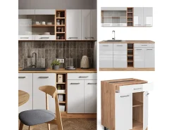 Cocina para solteros blanco brillo intenso/roble dorado 160x46x81.6 r-line