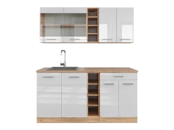 Cocina para solteros blanco brillo intenso/roble dorado 160x46x81.6 r-line