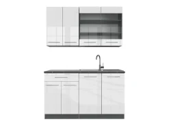 Cocina para solteros blanco brillo/antracita 140x60x81.6 fame-line