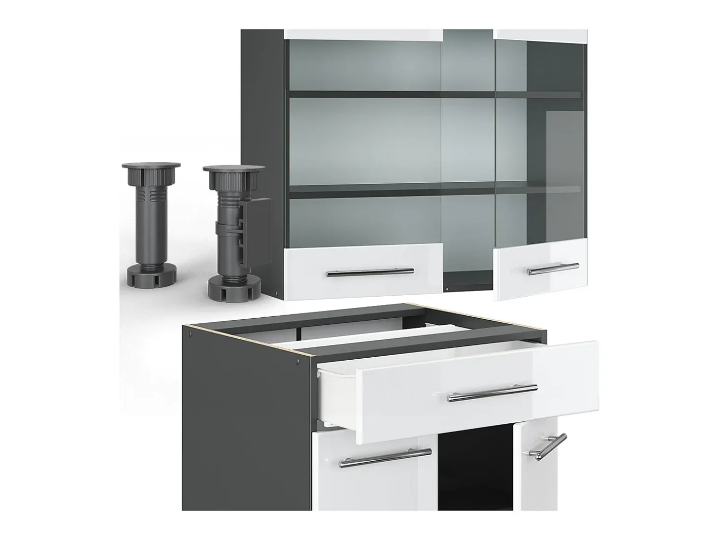 Cocina para solteros blanco brillo/antracita 140x60x81.6 fame-line