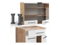 Cocina para solteros blanco brillo intenso/roble dorado 140x60x81.6 fame-line