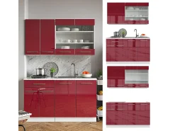 Cocina para solteros burdeos brillo intenso/blanco 140x46x81.6 fame-line