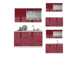 Cocina para solteros burdeos brillo intenso/blanco 140x46x81.6 fame-line