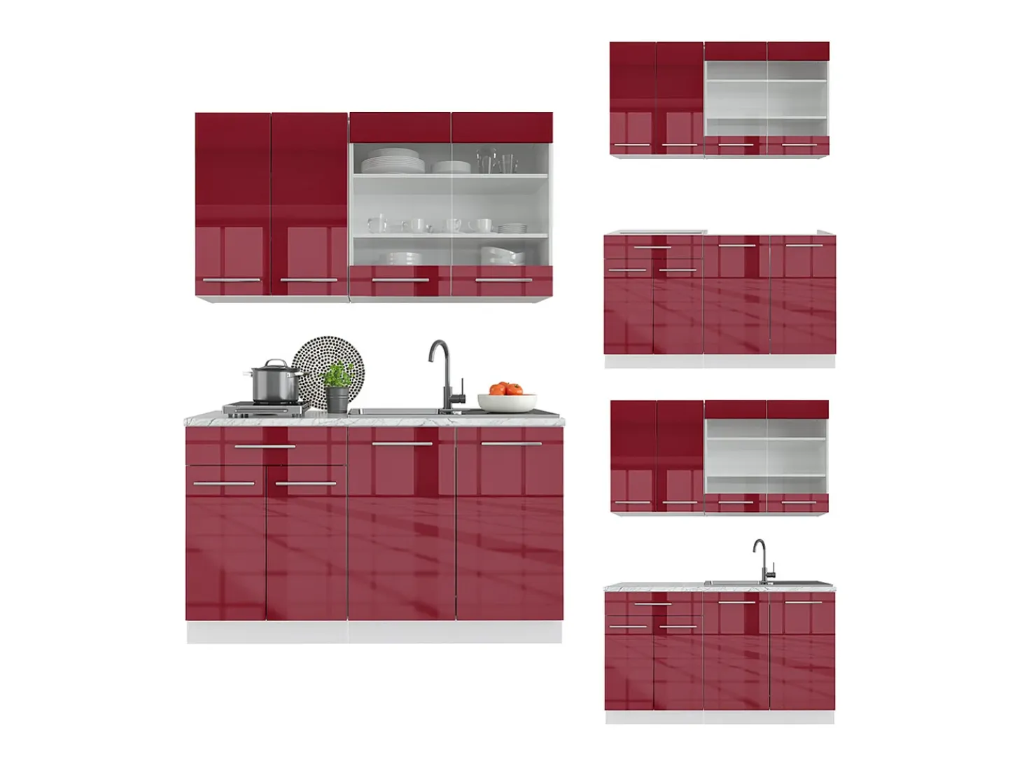 Cocina para solteros burdeos brillo intenso/blanco 140x46x81.6 fame-line
