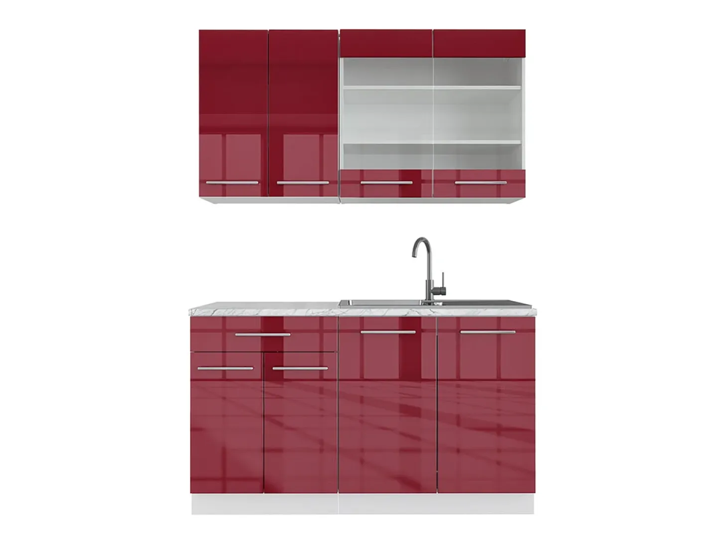 Cocina para solteros burdeos brillo intenso/blanco 140x46x81.6 fame-line