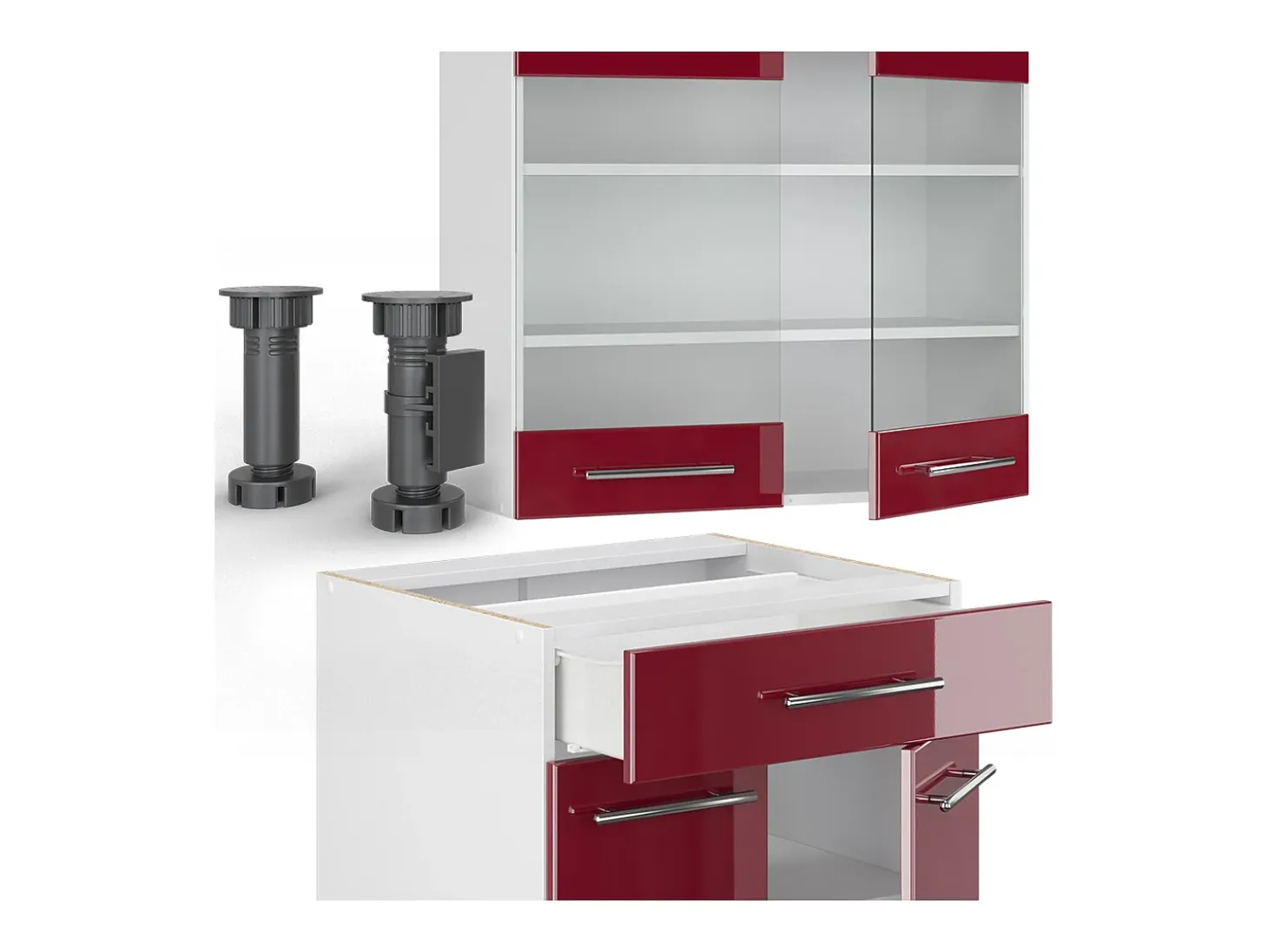 Cocina para solteros burdeos brillo intenso/blanco 140x46x81.6 fame-line