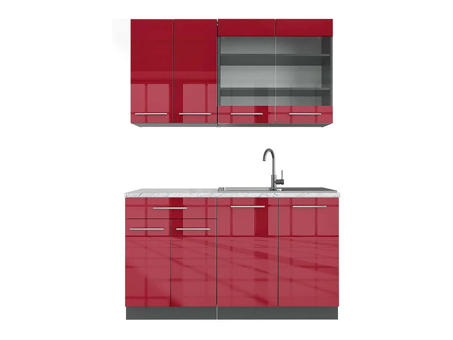 Cocina para solteros burdeos brillo intenso/antracita 140x60x81.6 fame-line