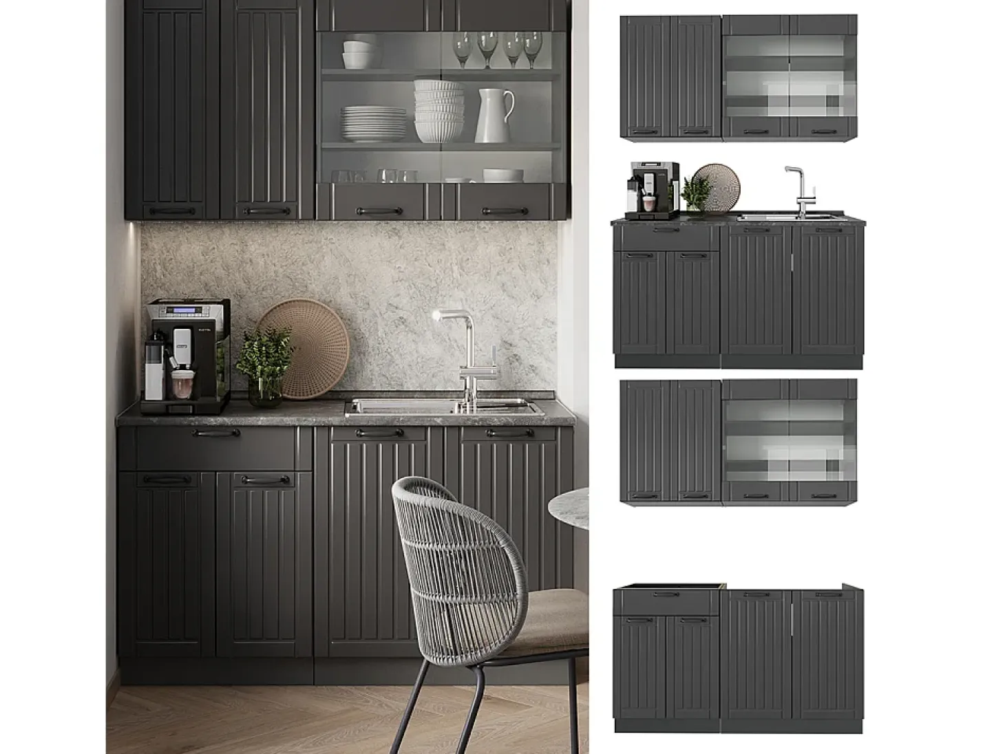 Cocina para solteros gris oscuro 140x46x81.6 fame-line