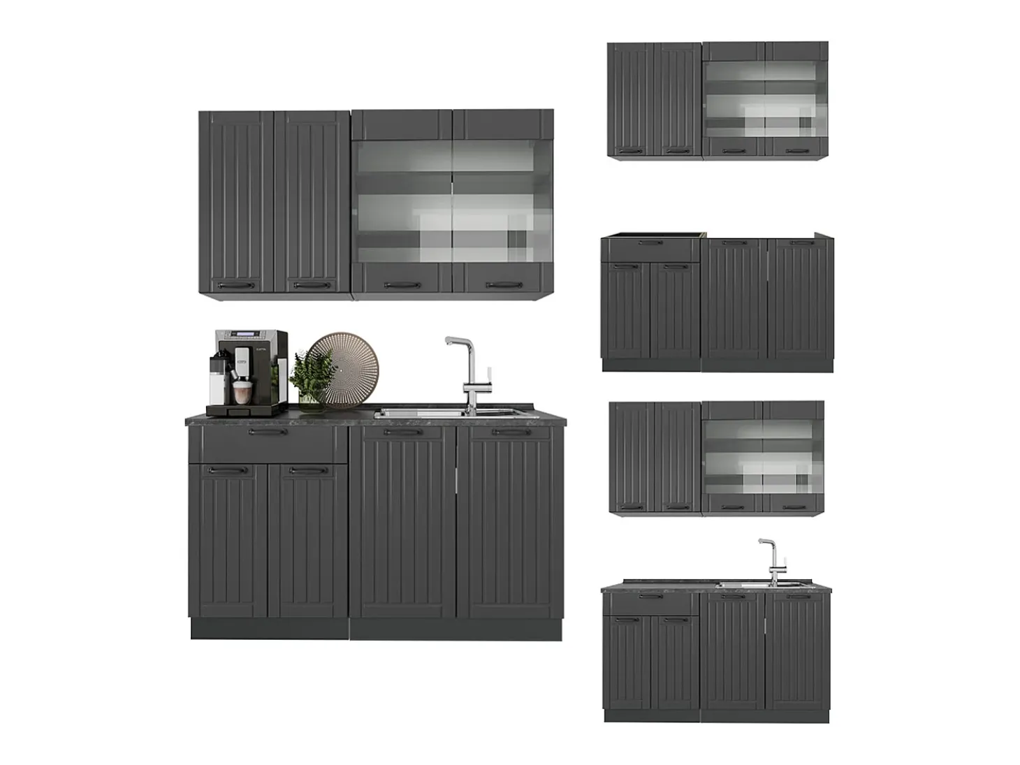 Cocina para solteros gris oscuro 140x46x81.6 fame-line