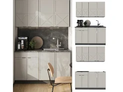 Cocina para solteros gris/beige/blanco 140x46x81.6 fame-line