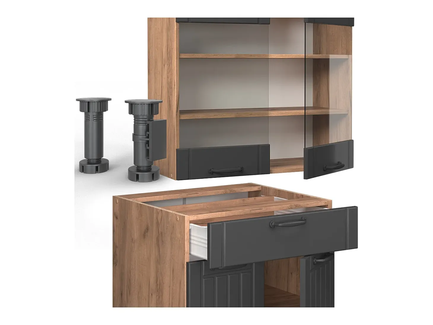 Cocina para solteros gris oscuro 140x46x81.6 fame-line