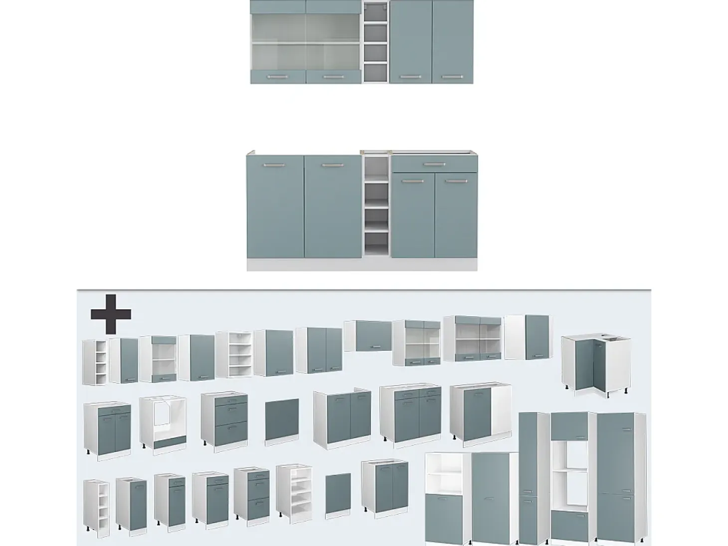 Cocina para solteros gris azulado 160x60x81.6 r-line