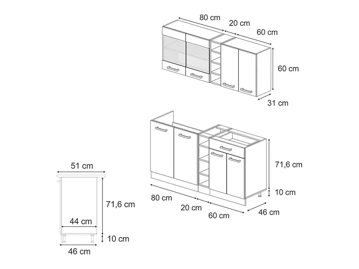 Cocina para solteros gris azulado 160x60x81.6 r-line