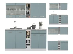 Cocina para solteros gris azulado 160x60x81.6 r-line