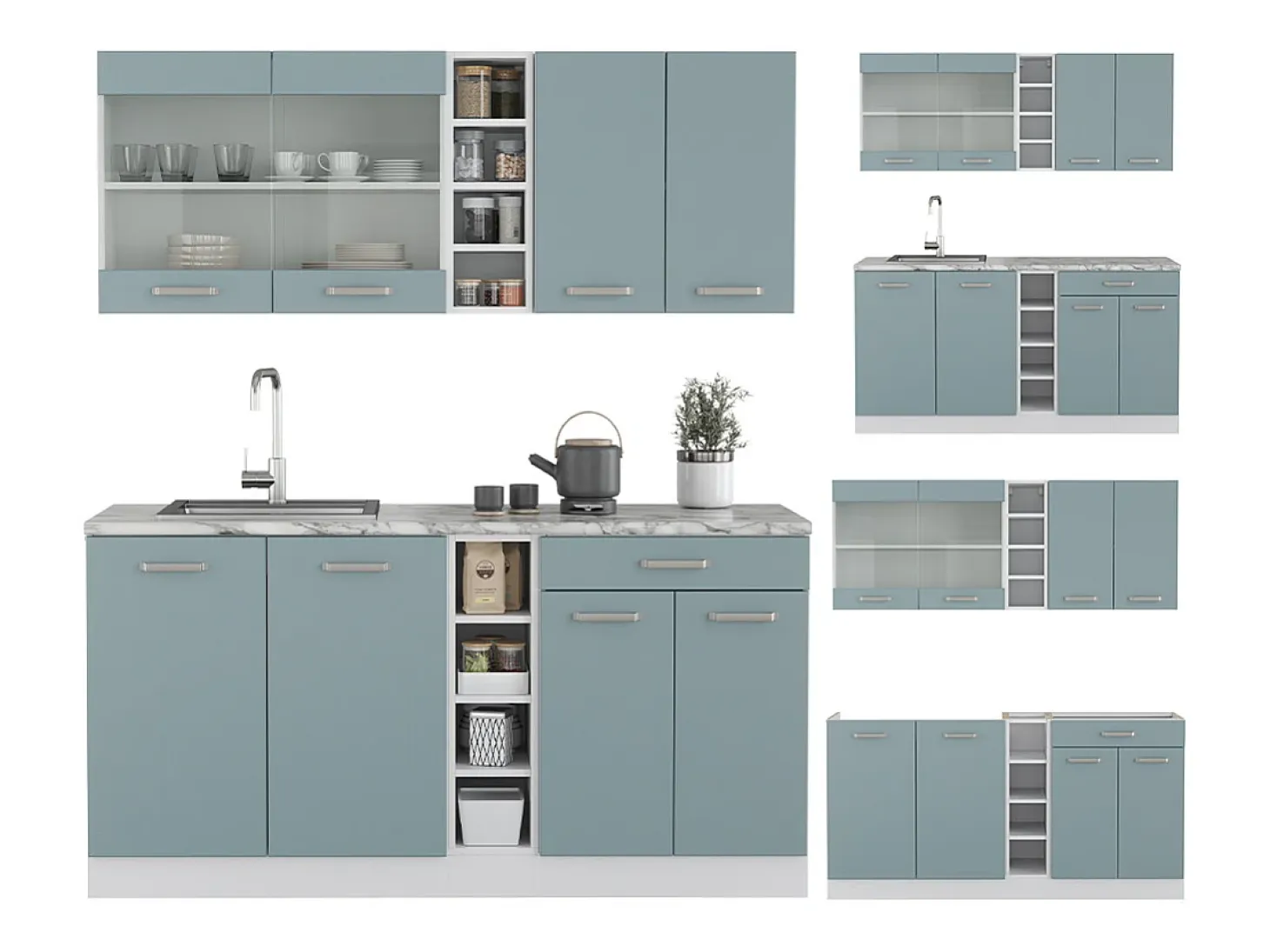 Cocina para solteros gris azulado 160x60x81.6 r-line