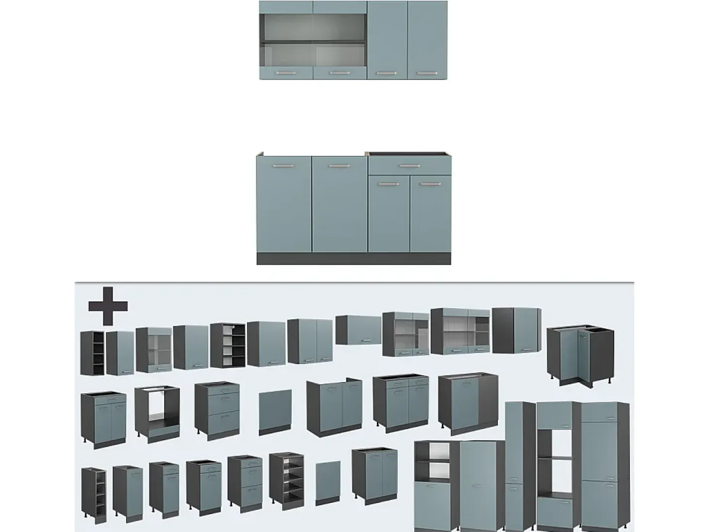 Cocina para solteros gris azulado/antracita 140x46x81.6 r-line