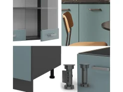Cocina para solteros gris azulado/antracita 140x46x81.6 r-line