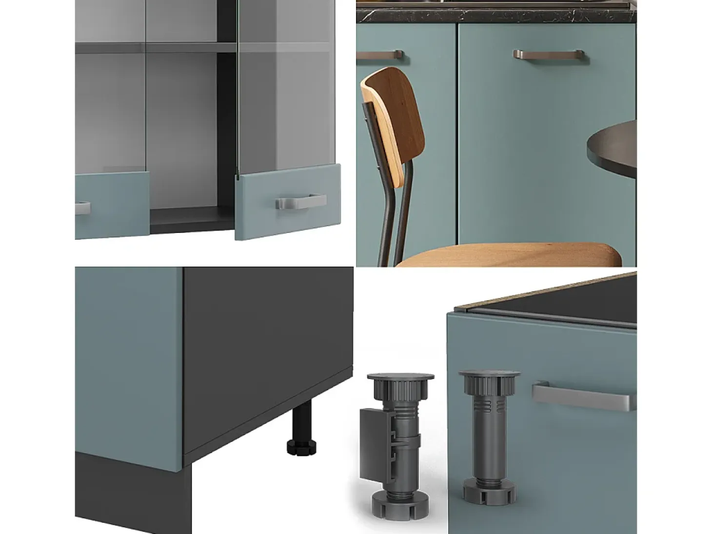 Cocina para solteros gris azulado/antracita 140x46x81.6 r-line