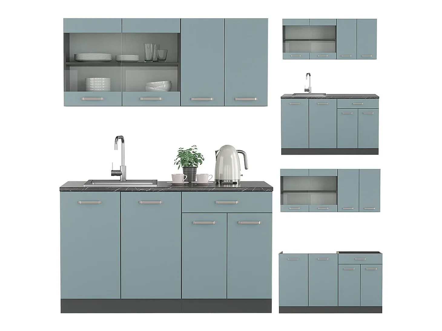 Cocina para solteros gris azulado/antracita 140x46x81.6 r-line