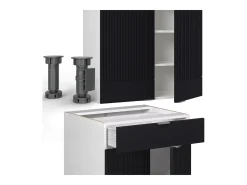 Cocina para solteros negro a rayas/blanco 140x46x81.6 fame-line