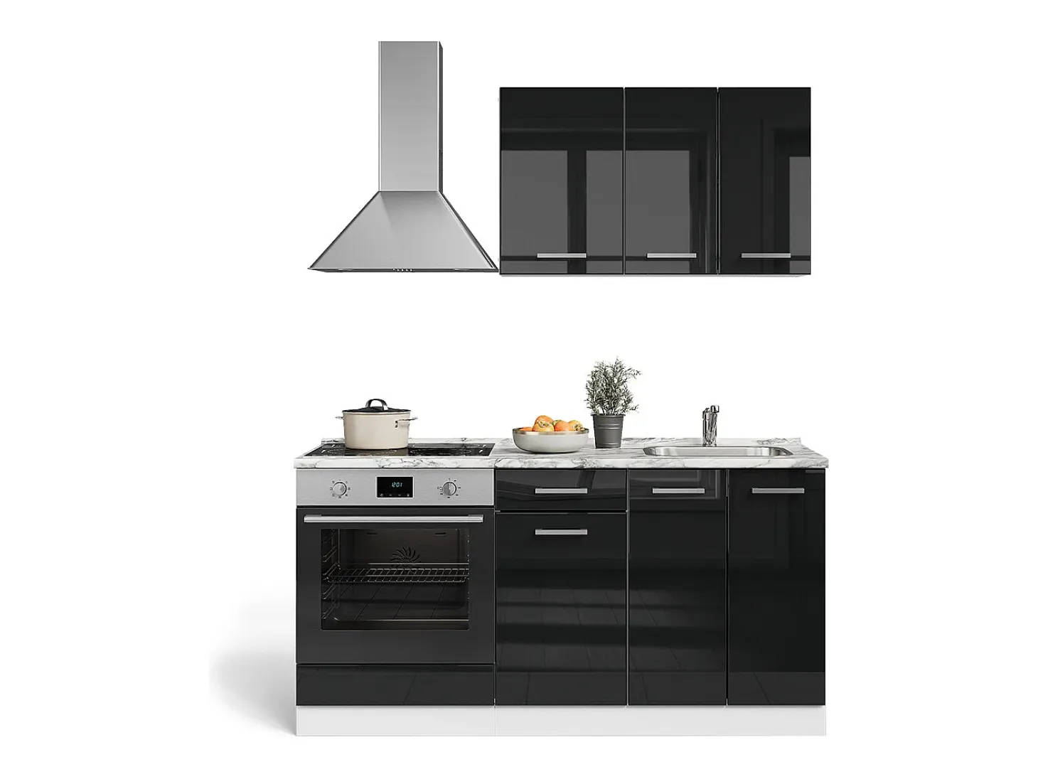 Cocina para solteros negro brillo/blanco 160x46x81.6 r-line