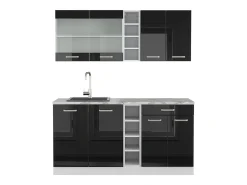 Cocina para solteros negro brillo/blanco 160x46x81.6 r-line