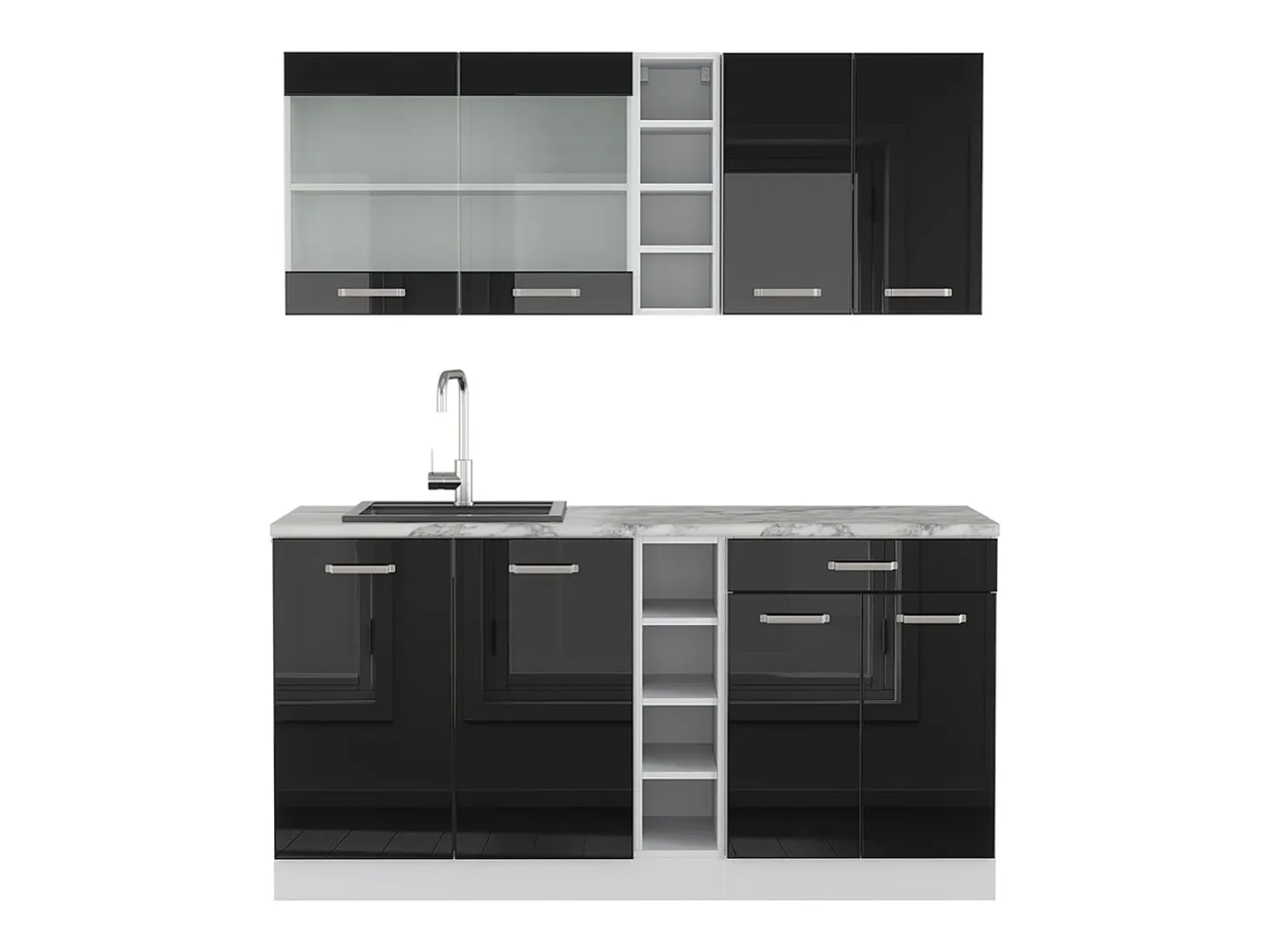 Cocina para solteros negro brillo/blanco 160x46x81.6 r-line