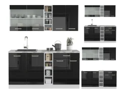 Cocina para solteros negro brillo/blanco 160x46x81.6 r-line