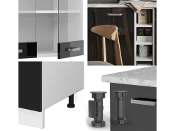Cocina para solteros negro brillo/blanco 160x46x81.6 r-line