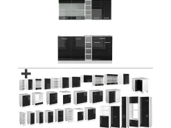 Cocina para solteros negro brillo/blanco 160x46x81.6 r-line