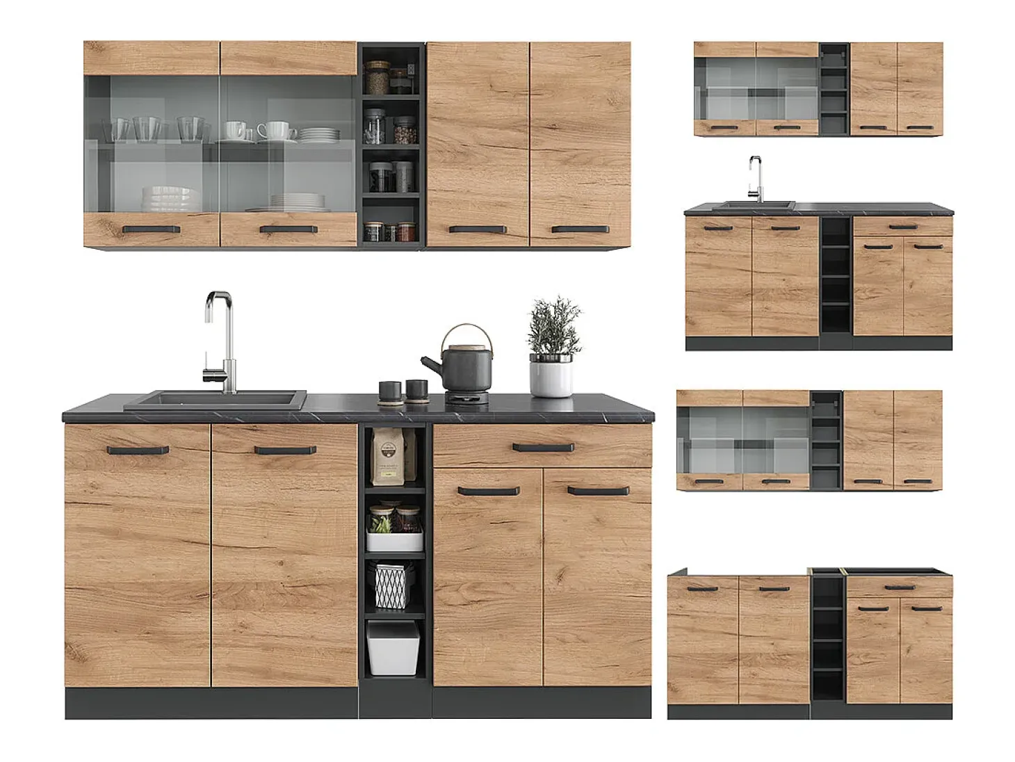 Cocina para solteros oro power roble/antracita 160x46x81.6 r-line